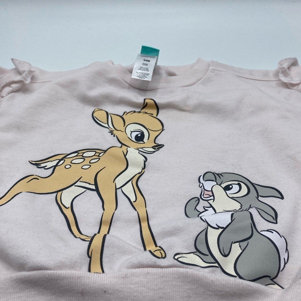 Disney Baby Bambi Sweater Thumper Pink 6/9 Months Pullover Ruffle Sleeves - Picture 3 of 8